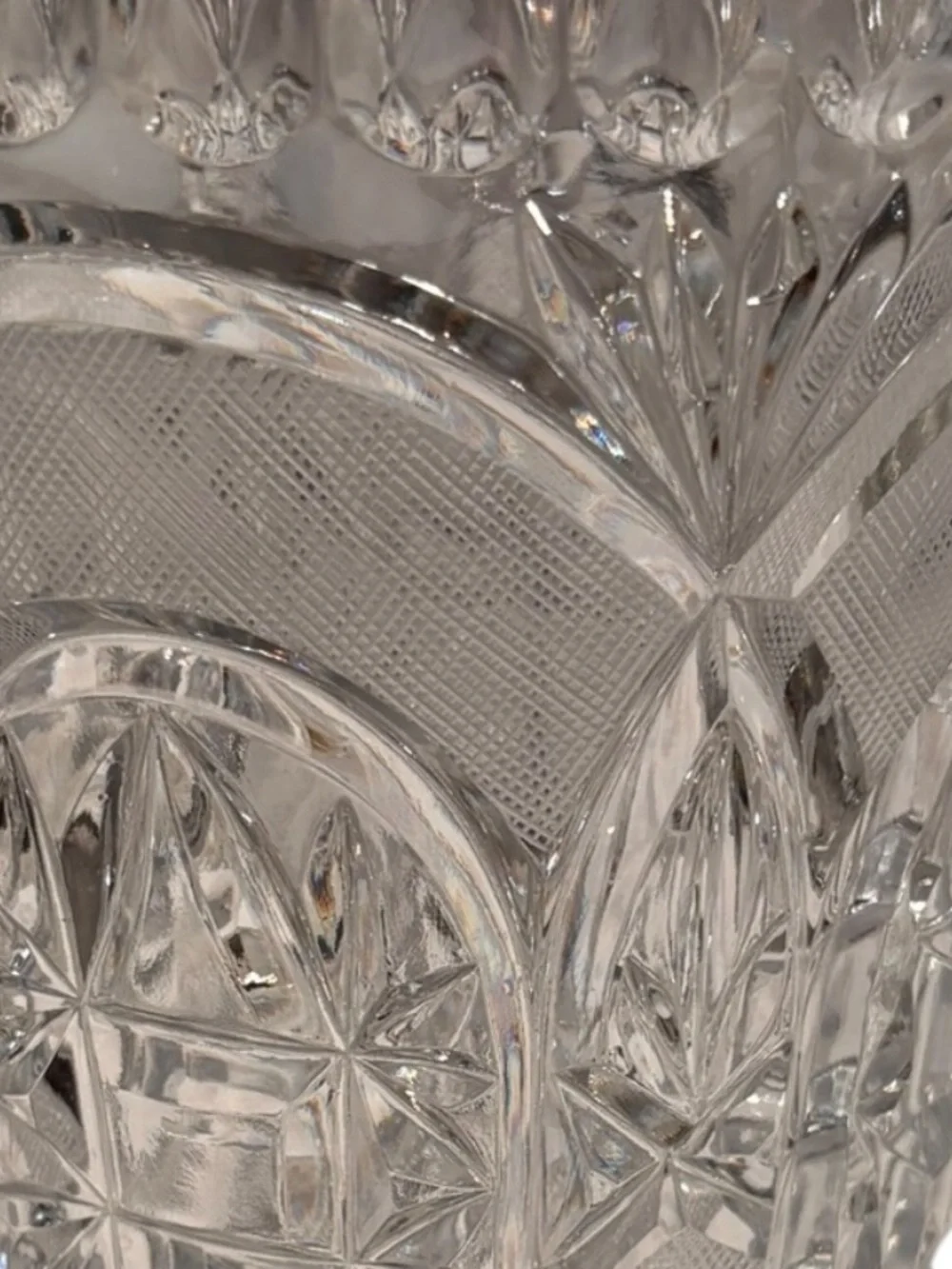 Vintage Bohemian Hand Cut Lead Crystal Vase Crimped Rim  8.5” x 4.5”